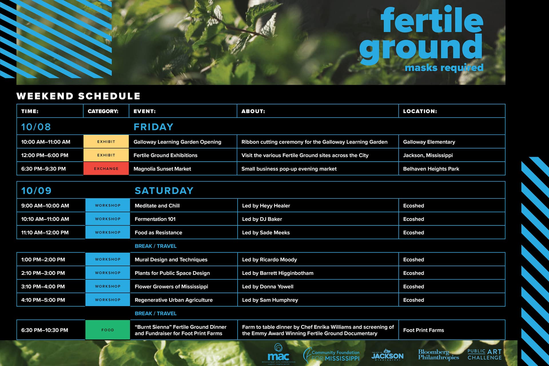 Fertile Ground Schedule